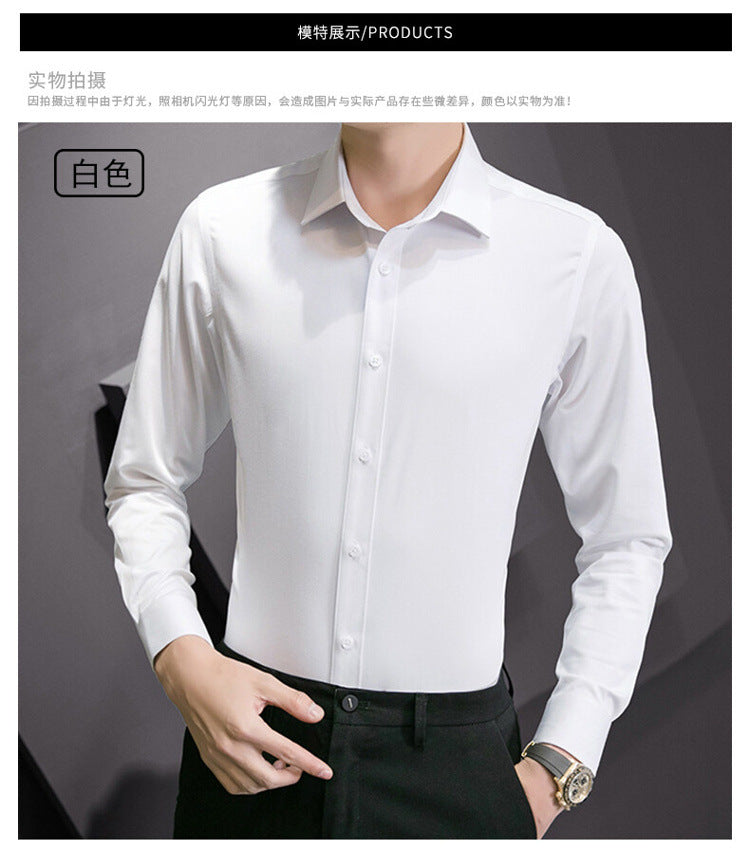 New Plus Size Men Solid Color Business Shirt Fashion Classic Basic Casual Slim White Long Sleeve Shirt Brand Clothes