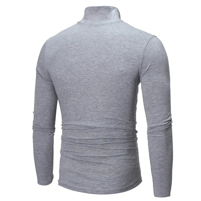 Autumn  Winter Men's High Neck T-shirt Slim Fit Fashion High Elastic Long Sleeve Cotton Casual Breathable Apparel Pullover