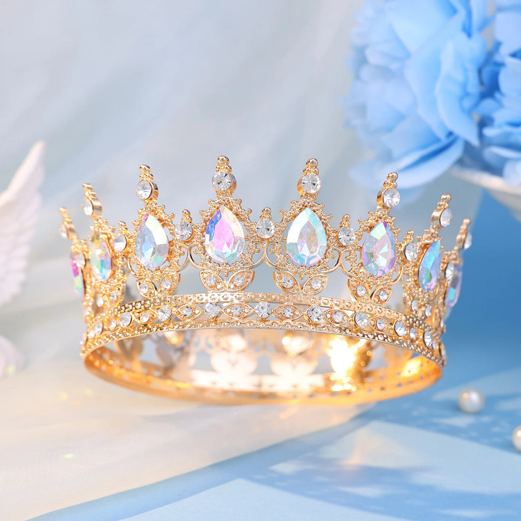 Baroque Round Crystal Tiaras And Crowns Headband Rhinestone Prom Diadem Crown Bridal Wedding Hair Accessories Jewelry Crown Gift