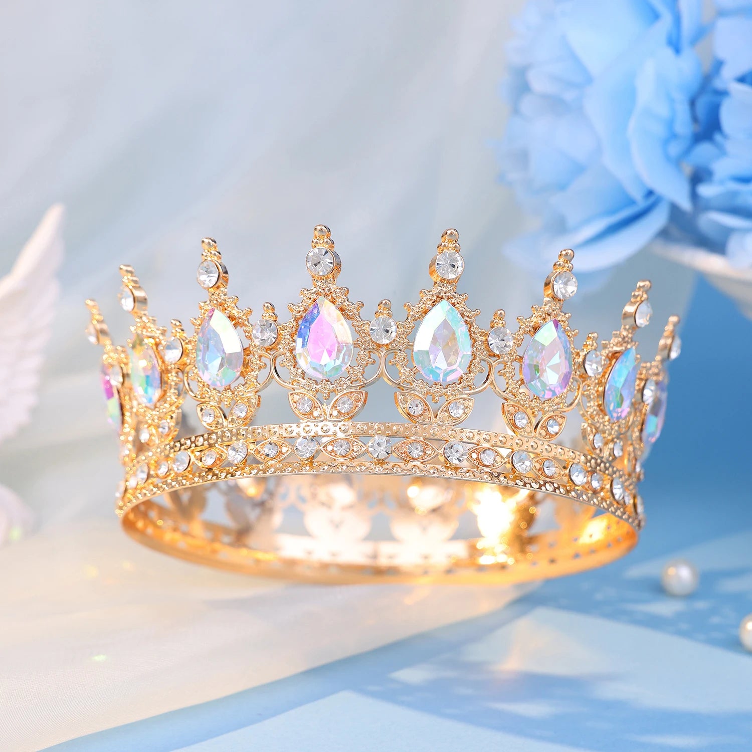 Baroque Round Crystal Tiaras And Crowns Headband Rhinestone Prom Diadem Crown Bridal Wedding Hair Accessories Jewelry Crown Gift