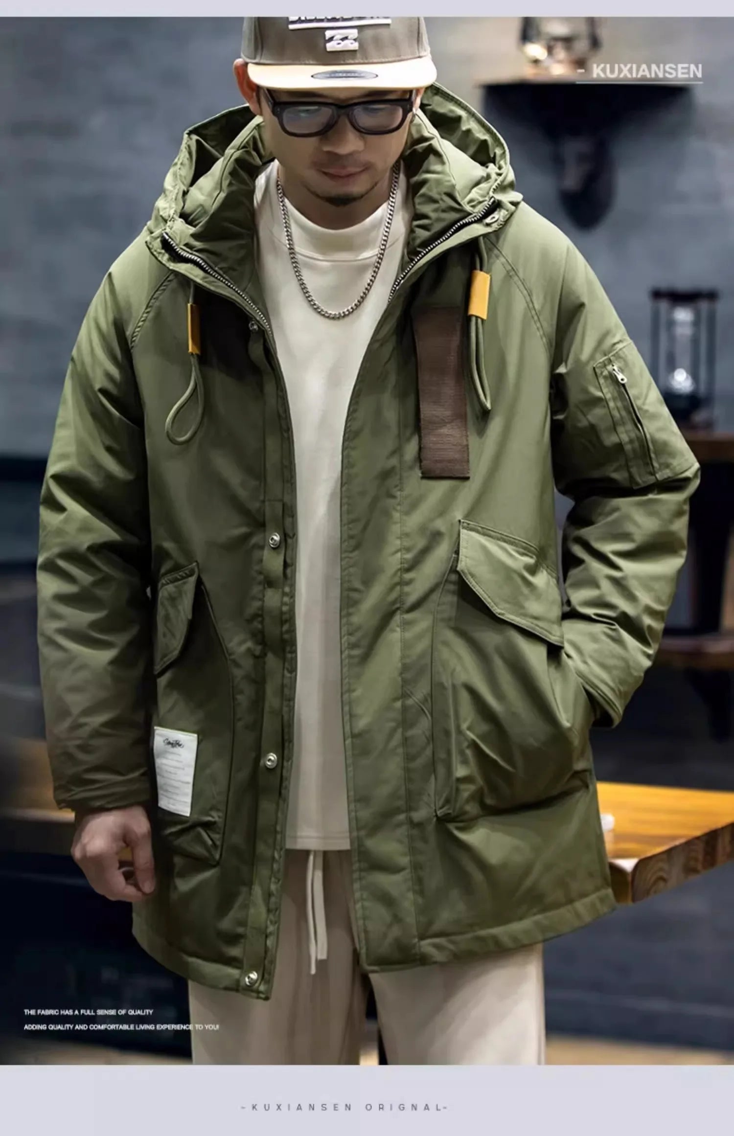 American Sle Men's Parka down Cotton Jaet Winter Workwear coat Mid-Length Hooded Military Coat Outerwear