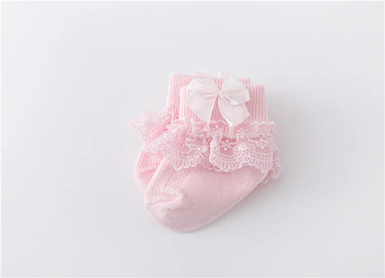 Lawadka 0-24Month Newborn Baby Socks For Girls Cotton Lace Infant Girls Sock Princess Bow Toddler Baby Girls Socks Spring 2024