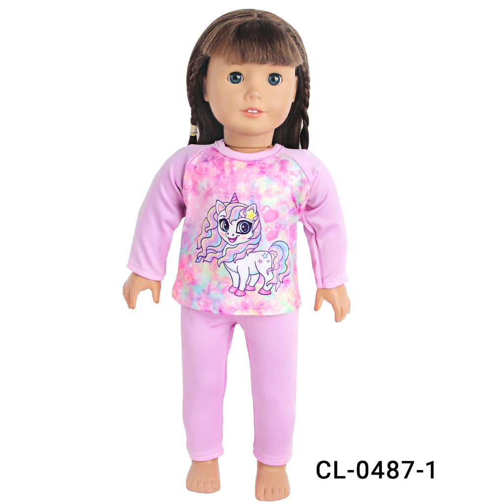 Doll Clothes Pajamas  For 43cm Baby New Born&American 18 Inch Girl Doll Unicorn Shark Cartoon Clothes Suit For Generation Doll