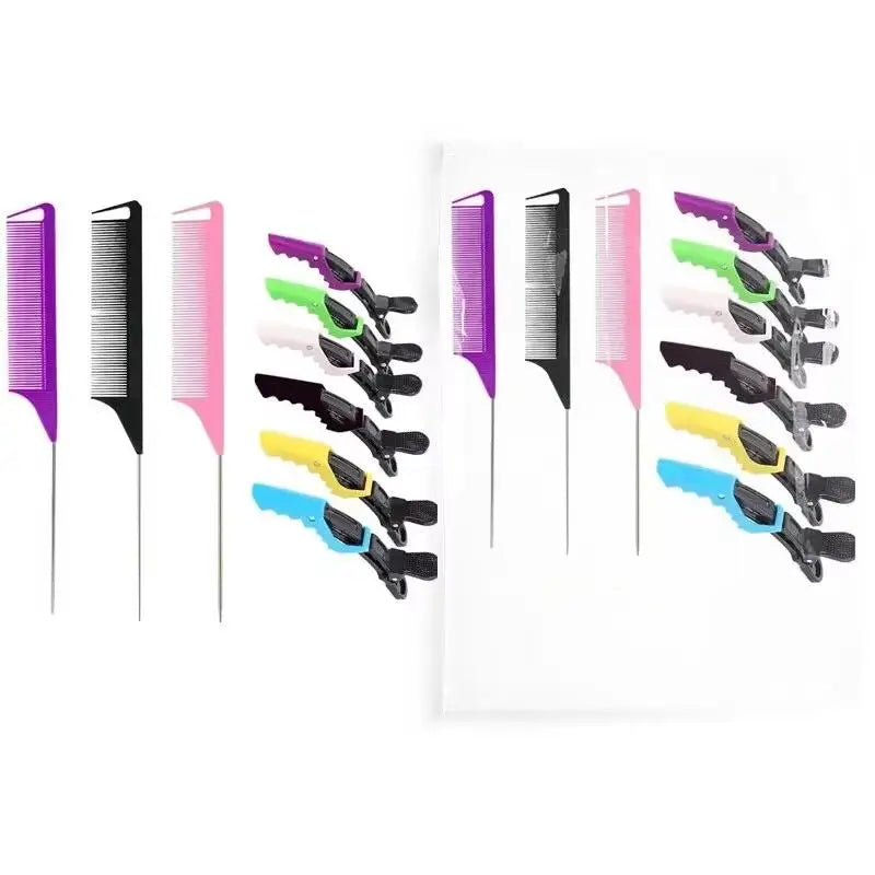 9PCS Alligator Clips and Steel Pins Pointed Tail Picking Comb Heat-resistant Anti-static Supplies Professional Hairdressing