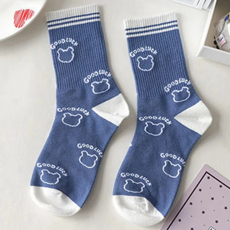 Women's Socks Warm Socks In Autumn and Winter Blue Socks Students High-top Striped Checkered Sports Stockings