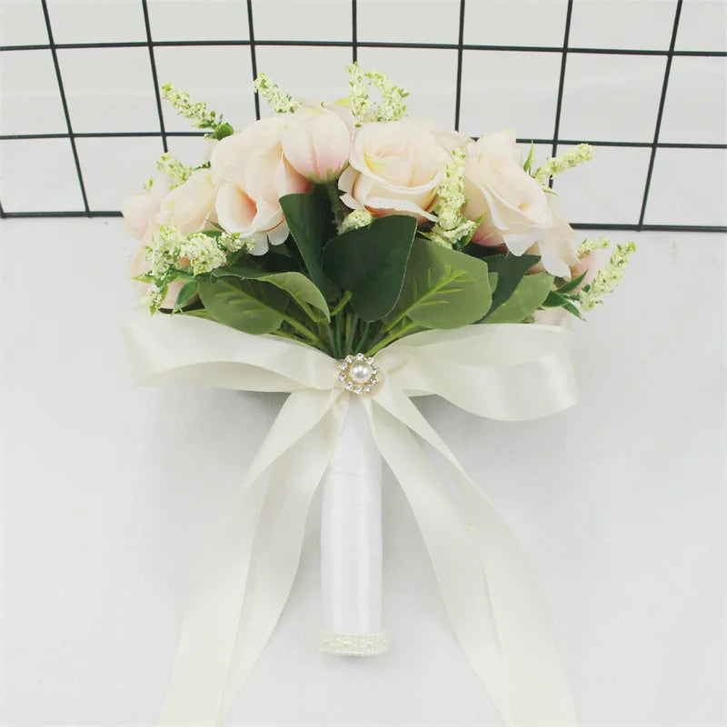 Bridal Bridesmaid Wedding Bouquet White Silk Flowers Roses Handmade  Artificial Bride Mariage Bouquet Wedding Accessories