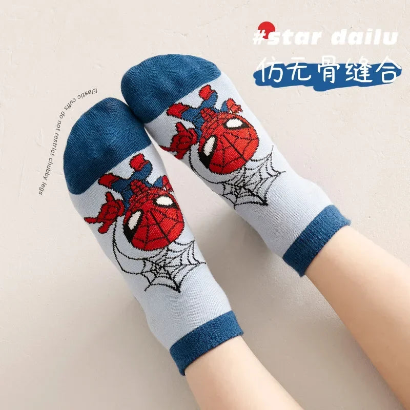 5 Pairs Spiderman Cotton Children's Socks iron Man Hulk Thor Anime kids Boys Short Socks Cartoon Baby Spring Summer Short Socks