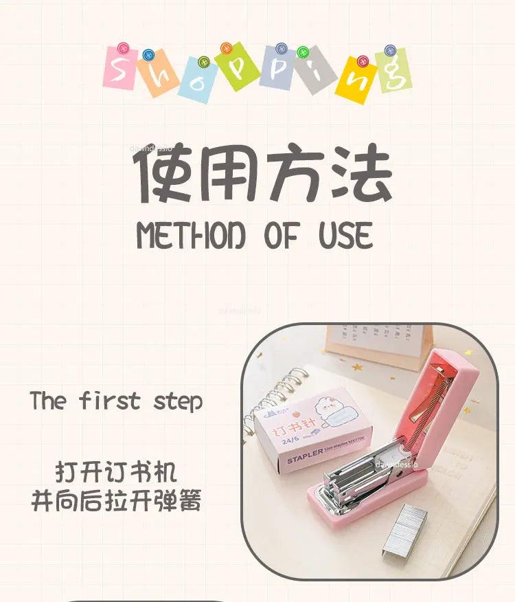 Mini Stapler Set with Staples Cute Rabbit Bear Paper Binder Stationery Office Binding Tools School Supplies