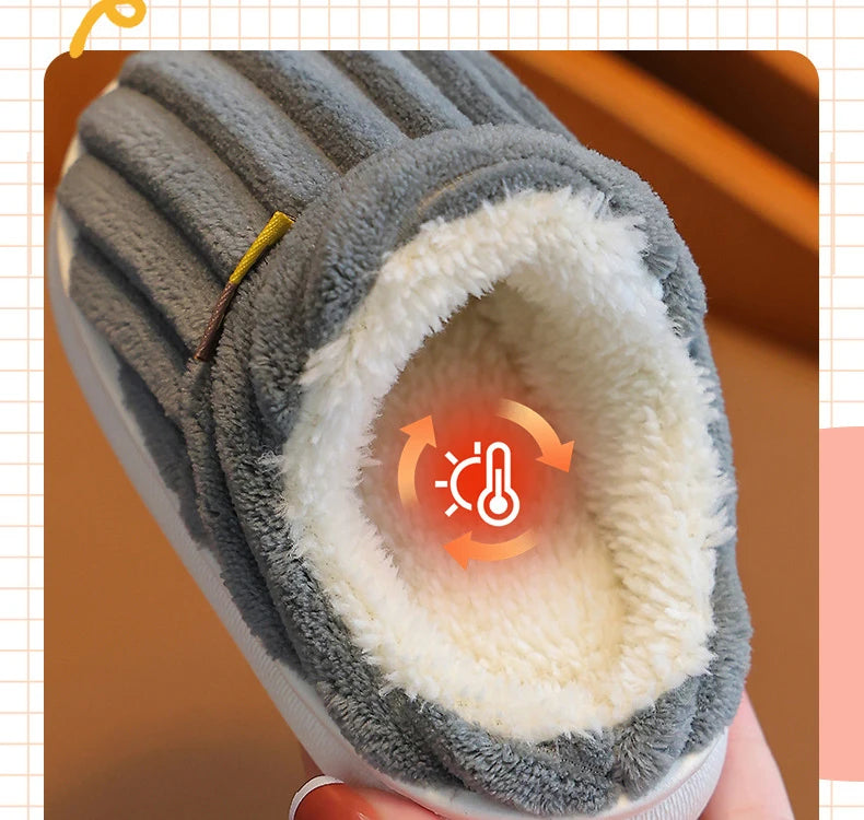Winter children's cotton slippers for boys and girls, anti slip and warm bags, and parent-child fuzzy and plush home baby cotton