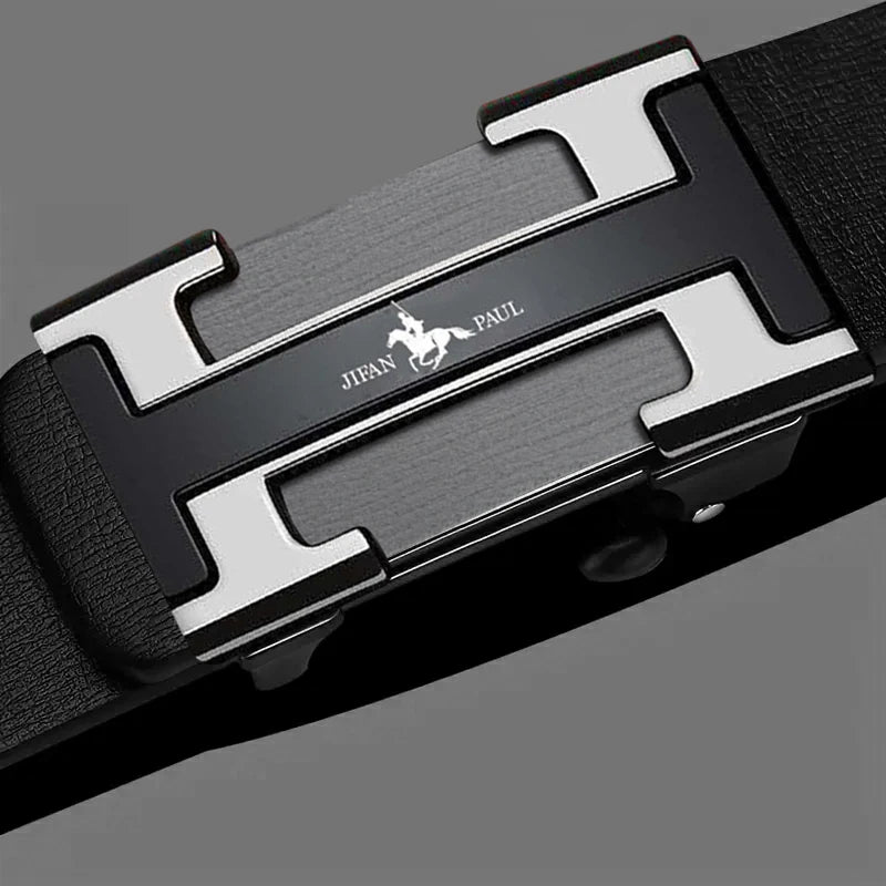 Men's waist belt with H-buckle, genuine leather belt, metal alloy automatic buckle brand, luxurious design, men's waist belt, me