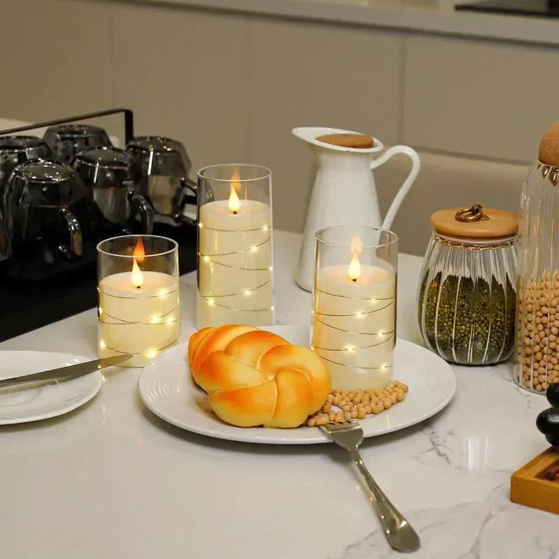 Flickering Flameless Candles for Romantic Ambiance and Home Decoration with Embedded Star String Battery Operated Candles
