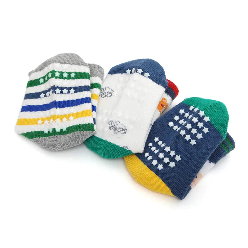 6 Pairs Boys Kids Non-Slip Socks Cute Cartoon Pattern Breathable Comfy Children Floor Socks For All Seasons