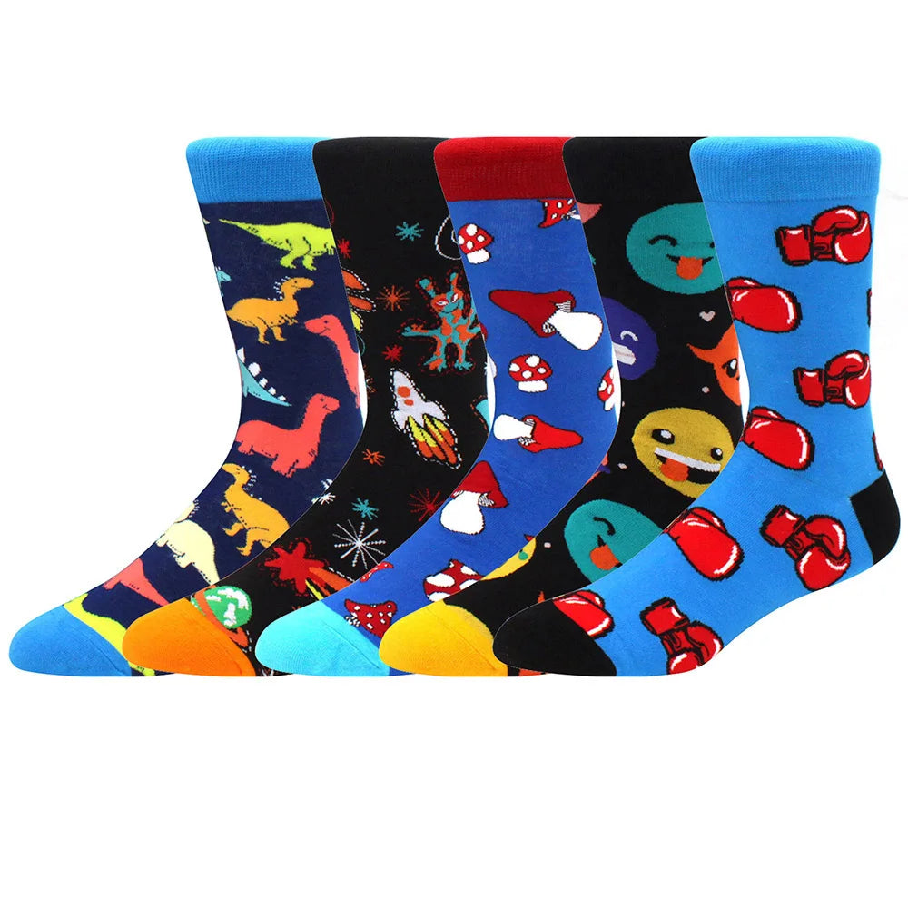 5 Pairs New High Quality Combed Cotton Men Socks Women Happy Fashion Novelty Skateboard Crew Casual Funny Socks for Men