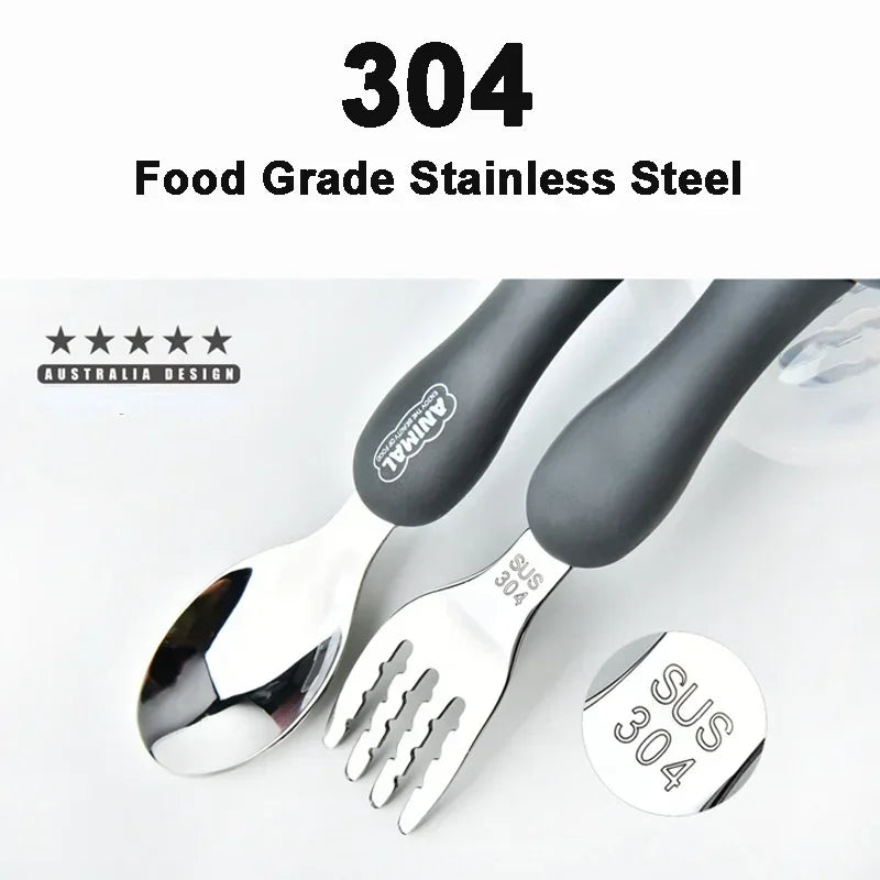 Cartoon Animal Kids Spoon and Fork Set Dessert Spoon for Children Fork Baby Tableware Gadgets Children's Cutlery Kids Favours