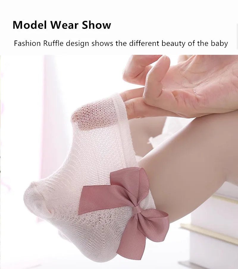 3Pairs/Lot Summer Baby Mesh Socks Bowknot Soft Cotton Newborn Sock Princess Infant Toddler Girls Cute Breathable Socks