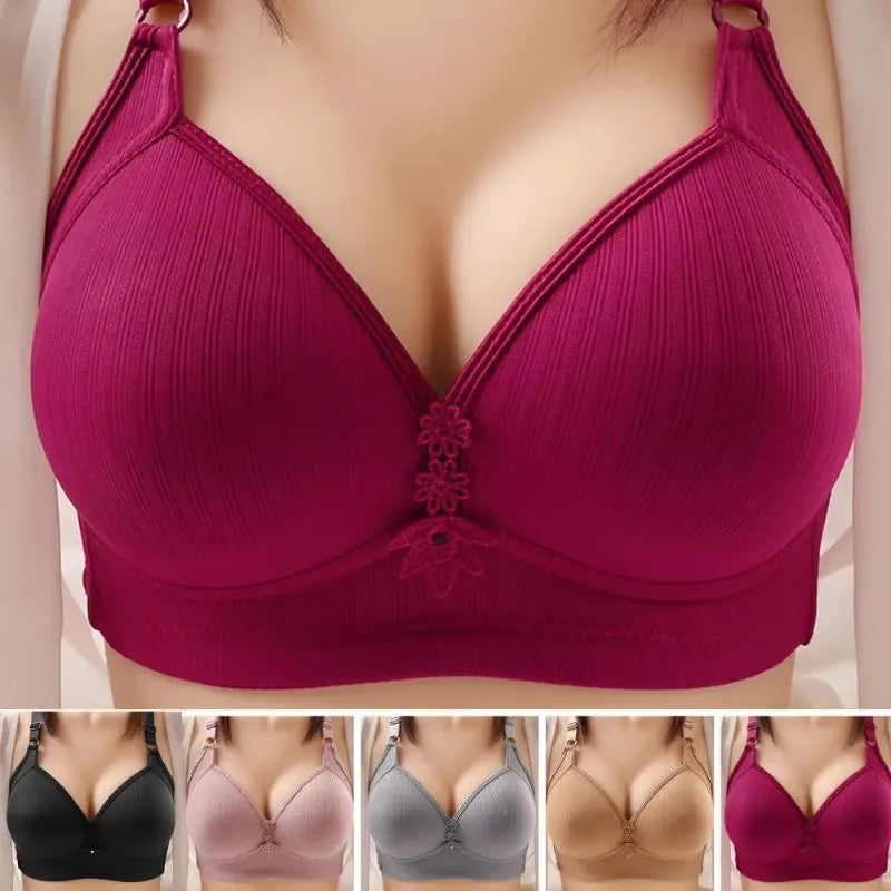 Breathable Soft Mom Style Soft Thin Cup Bralette Middle-aged Elderly Women Comfortable Gathered Breast Support Brassiere Bra