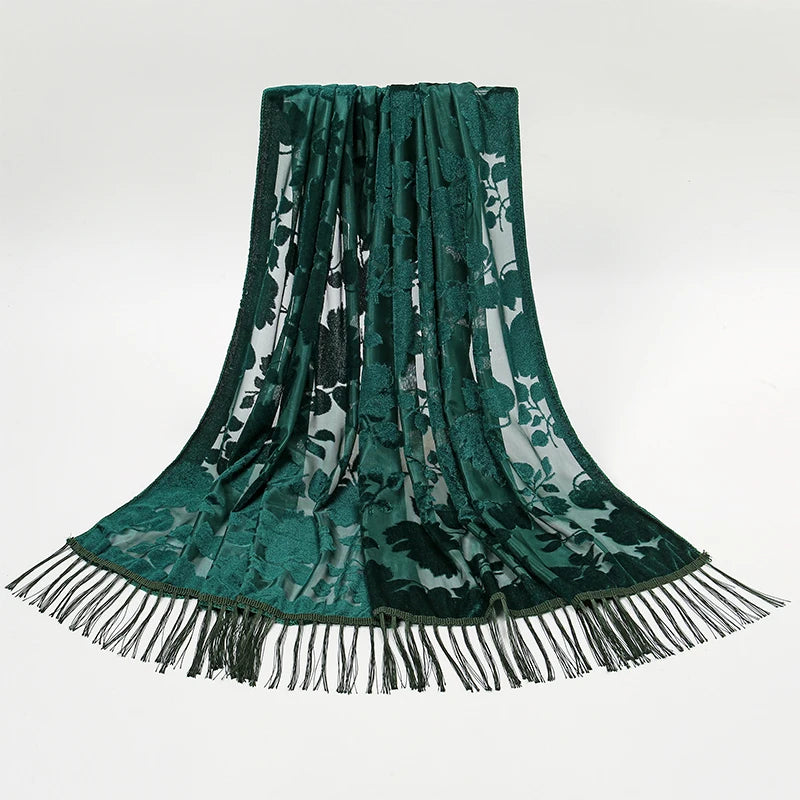 2025 NEW Fashion Women Cut Flowers Hollow Lace Gradient Flower Silk Scarf Spring Shawls and Wraps Towel Femme Beach Sjaals
