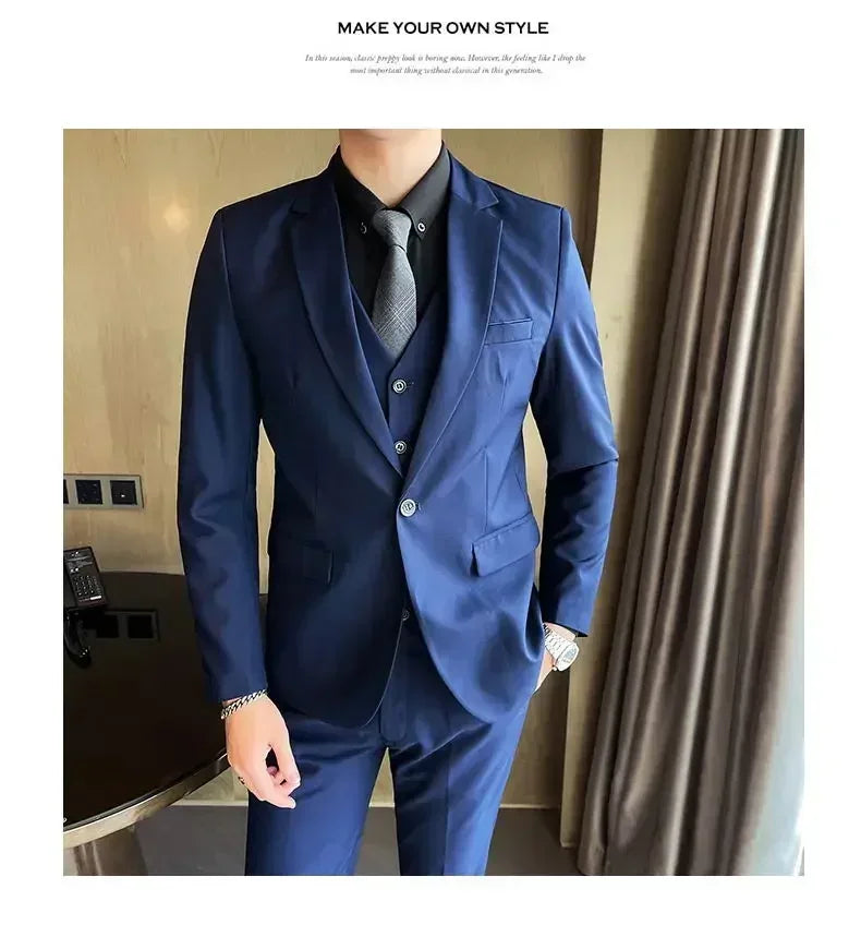 S-9XL New (Blazer+Vest+Pants) Men's Fashion Business Gentleman Professional Formal Dress Korean Version Banquet Dress Suit 6XL