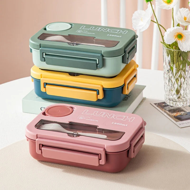Compartment 1300ML Portable Lunch Box Kids Students Office Bento Box With Fork and Spoon Microwave Food Storage Container