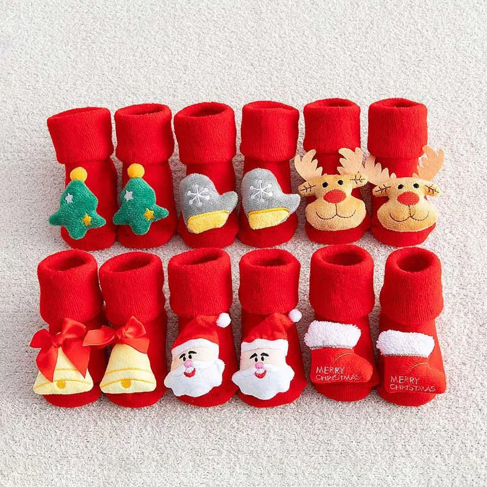 0-3 Years Children Clothing Accessories Infant Non-Skid Anti-Slip Stuff Boy Girl Floor Warm Christmas Stockings Kids Socks