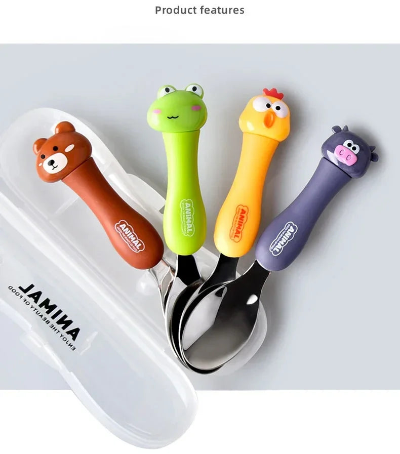 Cartoon Animal Kids Spoon and Fork Set Dessert Spoon for Children Fork Baby Tableware Gadgets Children's Cutlery Kids Favours