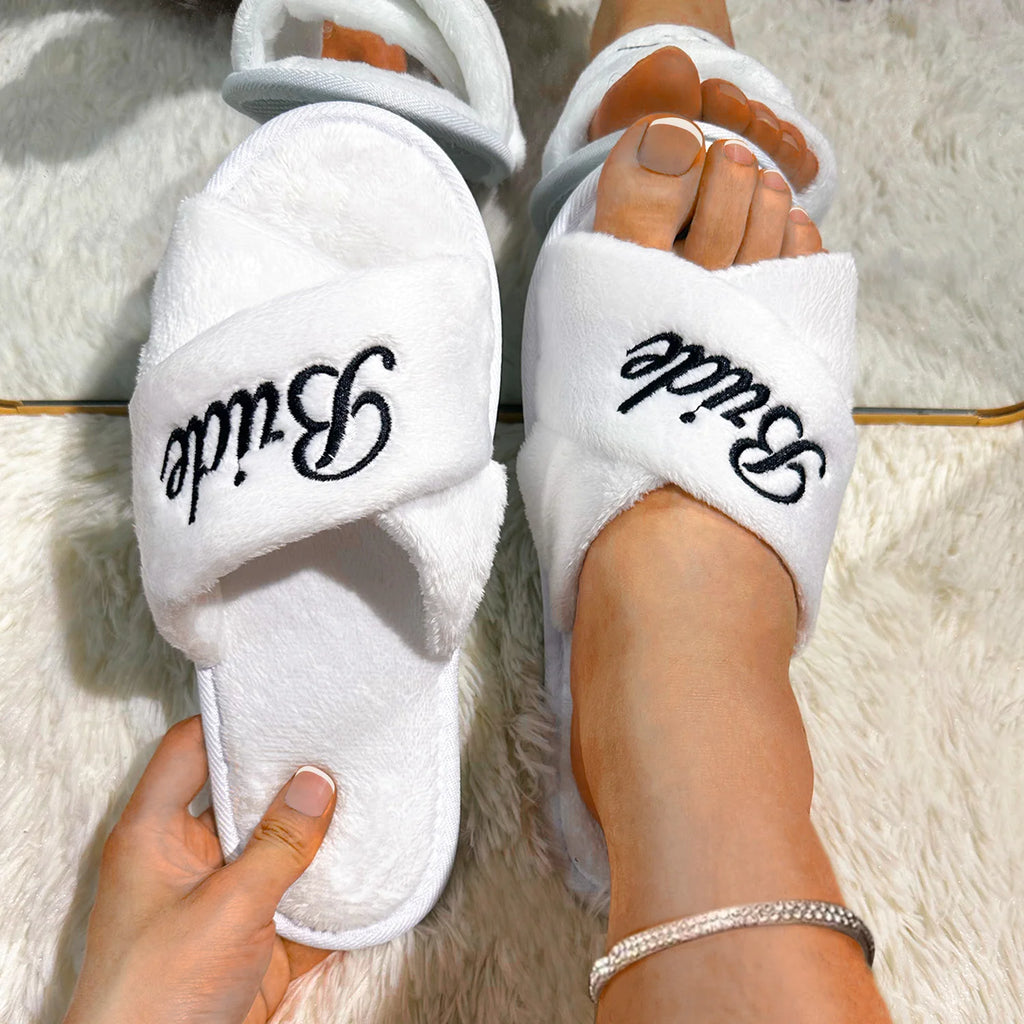 Wedding Party Guests Home Slip-on Letter Print Shoes, For Bride And Bachelorettes Bridal Party Cross Strap Slippers