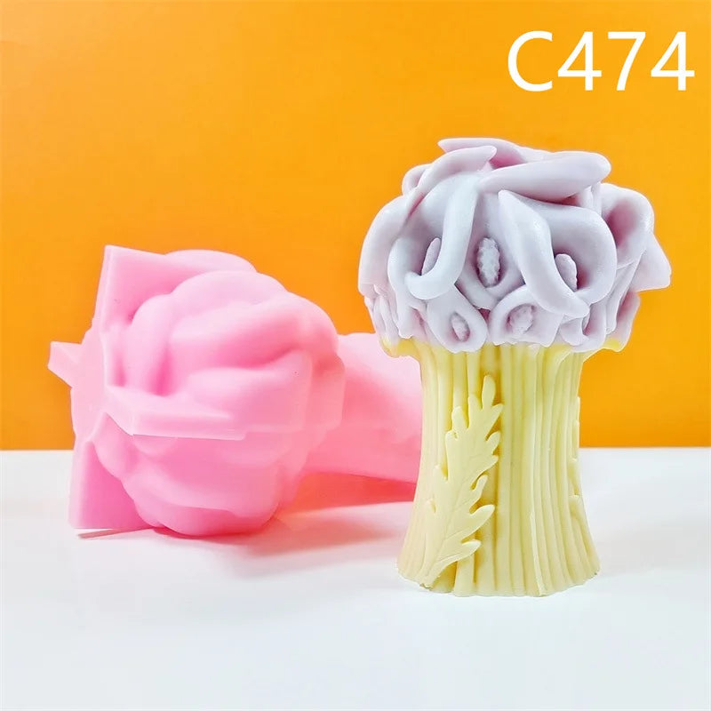 DIY Bowknot Rose Flower Candle Mold Cylinder Rose Floral Pillar Silicone Mold Wedding Decor Valentine's Day Gift Christmas decor