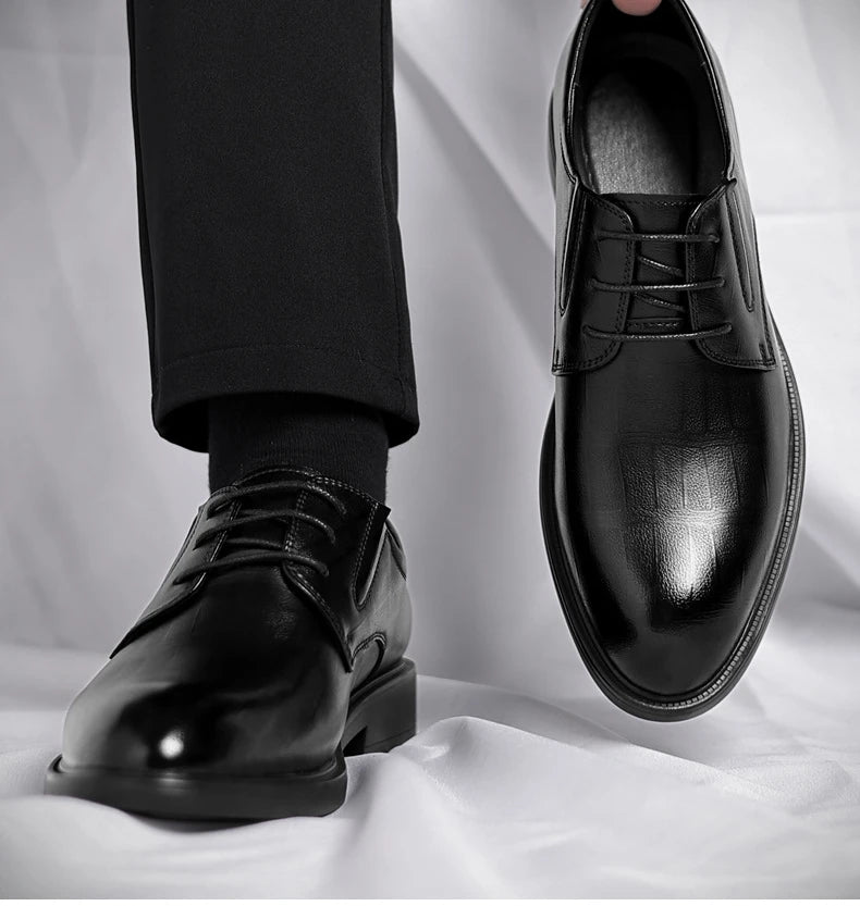 3 6 8cm Heel Men's Dress Shoes New Designer Cow Leather Increase Casual Spring Autumn Black Platform Wedding Shoes Male