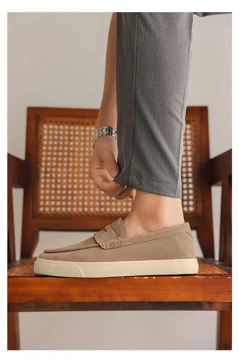 New Suede Leather Mens Loafers Cowhide Slip On Flats Handmade Casual Shoes Leisure Walk Moccasins Outdoor Business