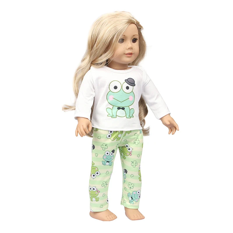 Doll Clothes Pajamas  For 43cm Baby New Born&American 18 Inch Girl Doll Unicorn Shark Cartoon Clothes Suit For Generation Doll
