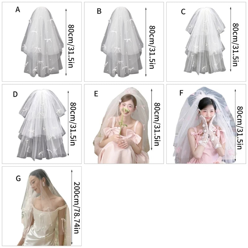 Bride Veil Studded Bowknot Beaded Head Covering Wedding Hair Covering White Wedding Veil Headscarf Short Veil DropShip