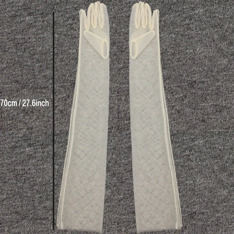 Women Long Sheer Tulle Gloves for Bridal Wedding Accessories Party Transparent Finger Gloves