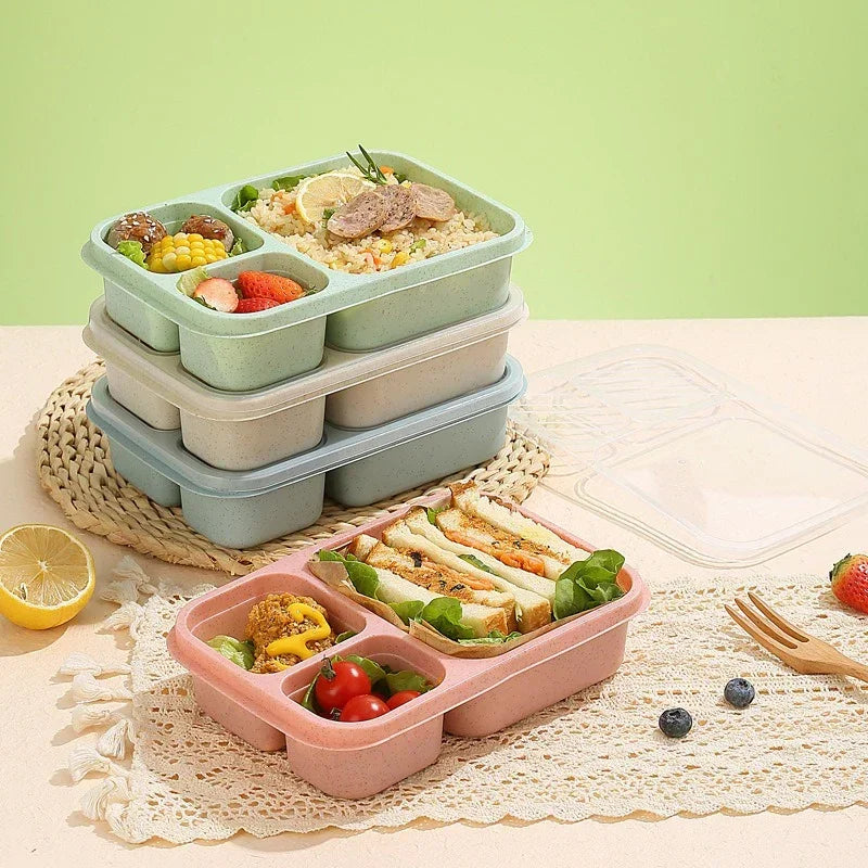Lunch Box Reusable 3 Compartment Divided Bento Box Kid School Adult Office Food Storage Containers Outdoor Portable Plastic Box