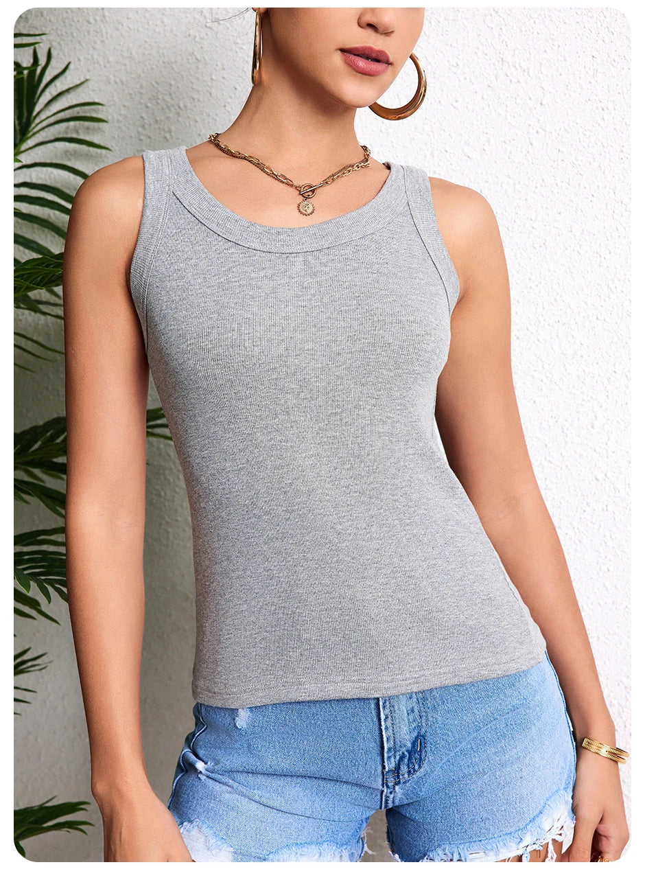 Ladies Four Seasons Solid Color Vest Fashion Joker Young Woman Threaded Camisole plus Size Bottoming Vest