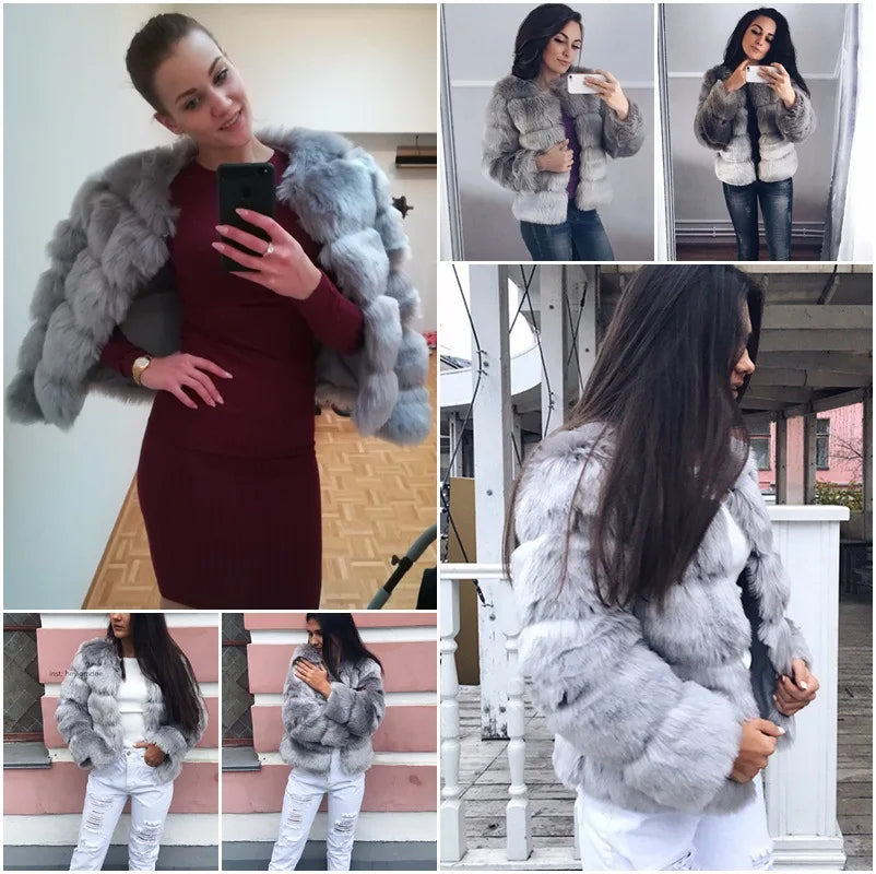 Women Autumn Winter Imitation Fox Fur Faux Fur Coat Women's Short Long Sleeve Fur Artificial Fur Coat