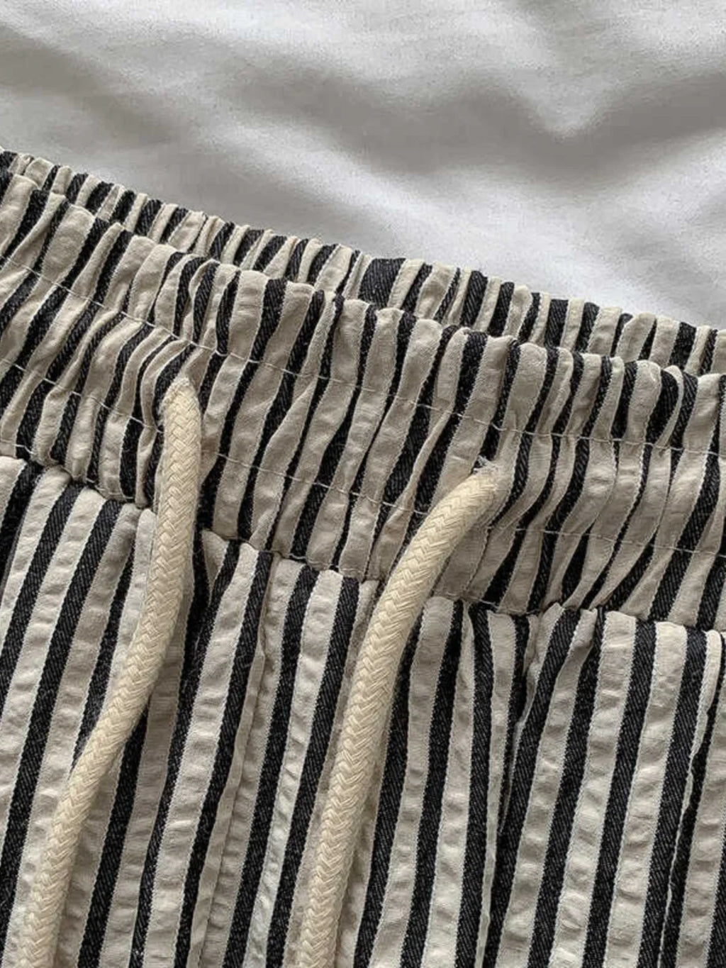 Korean Laid-ba Striped Drapey Casual Pants Women's High-waist Elastic Thin Straight Long Trousers Summer Faion Commute