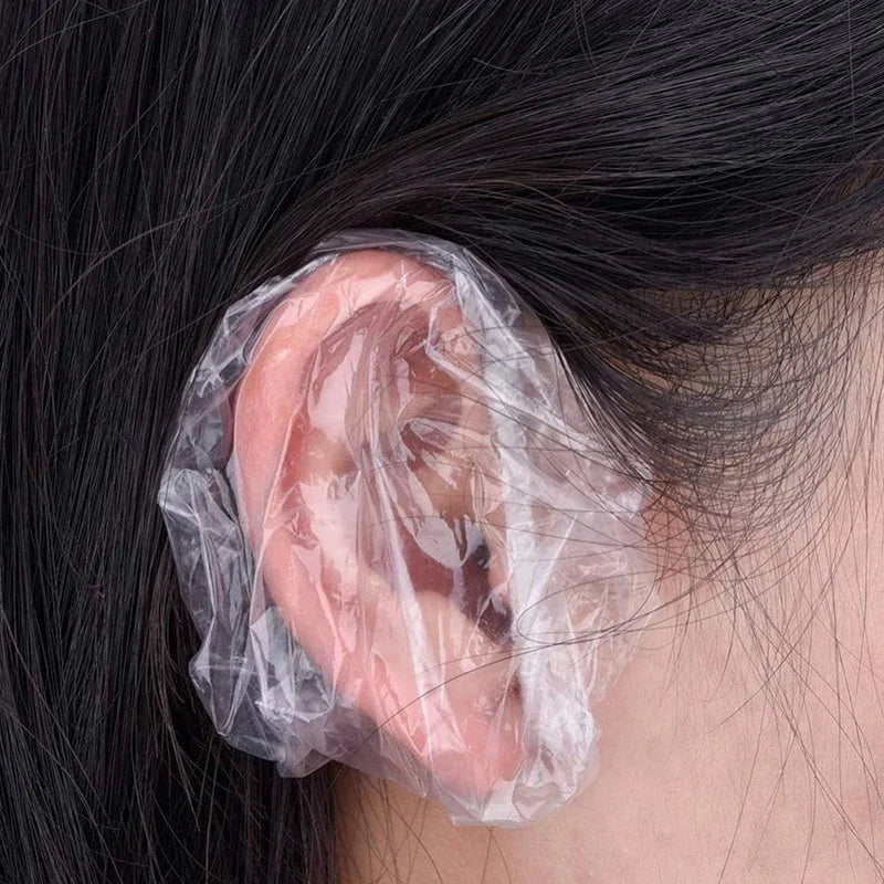 100Pcs Disposable Waterproof Ear Cover Transparent Bath Shower Hair Salon Earmuffs Coloring Protector Caps