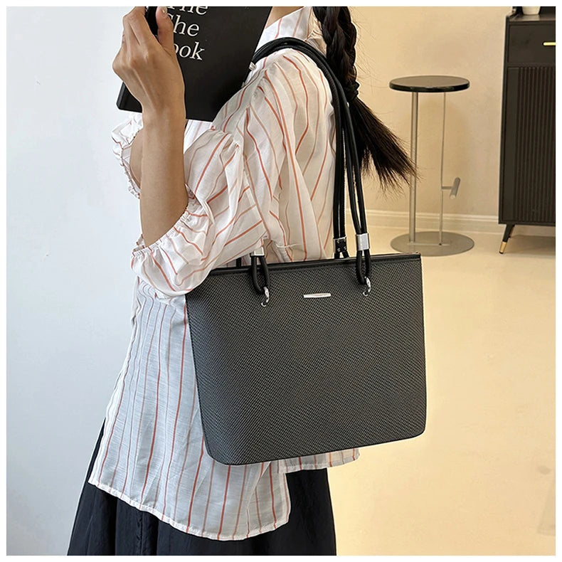 Pu Women's Shoulder Bag Stylish And Simple Solid Color Handbag Adjustable Shoulder Strap Waterproof Large Capacity Bucket Bag