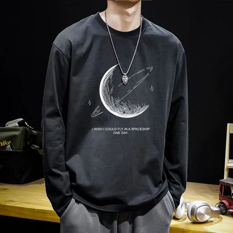 Trendy 2024 Boyfriend New Spliced Pullover O-Neck Printed Letter Fashion Solid Color Loose and Versatile Casual Long Sleeve Tops