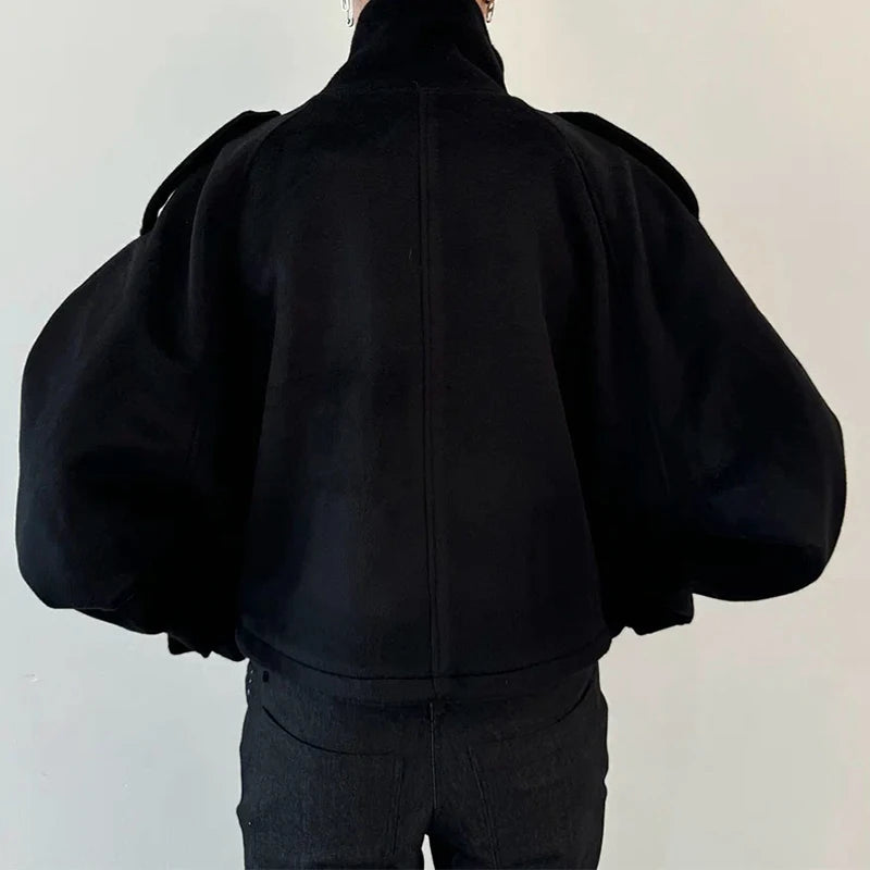 Elegant Women's Short Woolen Coats Stand Collar Double Breasted Long Sleeve Female Jacket 2025 Autumn Winter Lady Warm Outwear