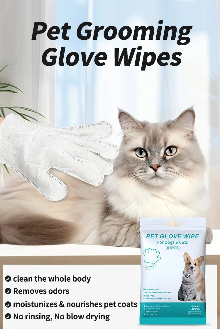 6pcs/bag Pet wash free gloves cats dogs bathing cleaning dry cleaning wipes gloves deodorizing wipes pet products