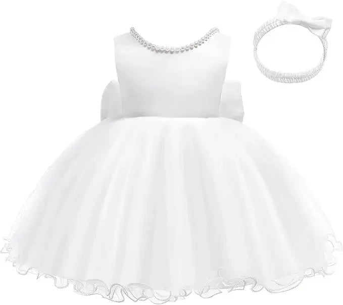 Baby Dresses For 1st Birthday Girls Party Dresses with Headwear Bowknot Toddler Girl Princess Dress Backless Kids Wedding Dress