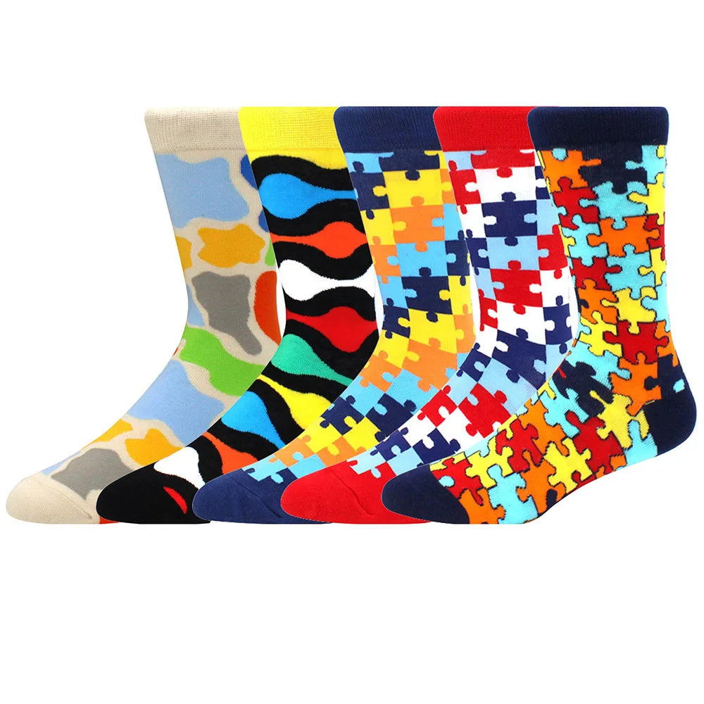 5 Pairs New High Quality Combed Cotton Men Socks Women Happy Fashion Novelty Skateboard Crew Casual Funny Socks for Men
