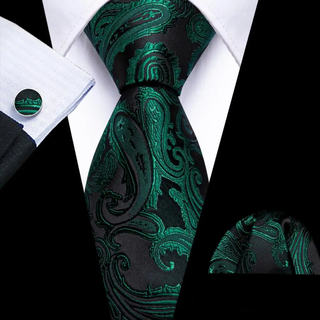 Barry.Wang Green Mint Teal Men Tie Hanky Cufflinks Set Jacquard Olive Sage Lawn Cyan Necktie for Male Wedding Business Gift