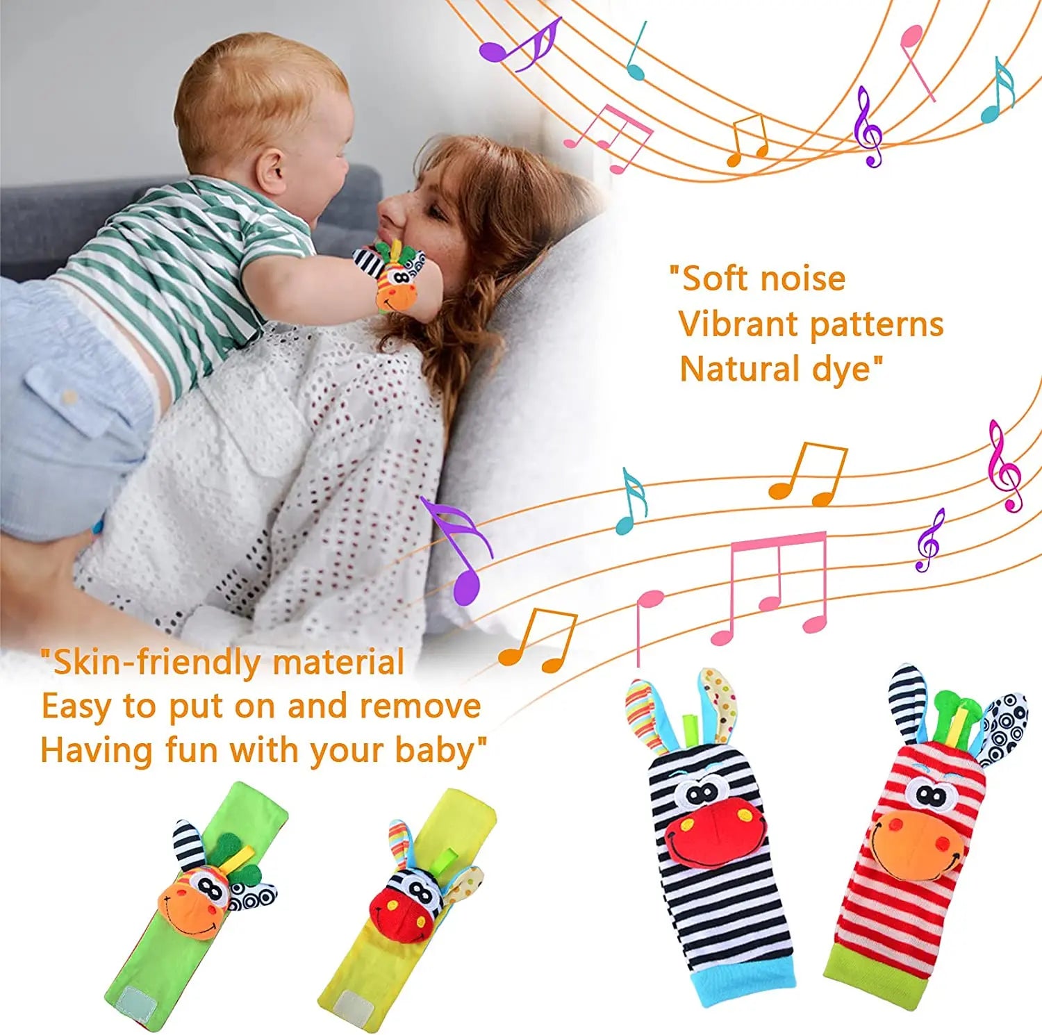 Baby Wrist Rattles Socks Newborn Animal Socks Infants Foot Finder Wrist Strap Baby Socks Sensory Toys Baby Toys 0-12 Months Gift