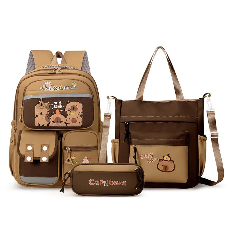 Capybara School Backpack Teens Girls School Bags Set Casual Daypack Kids 3Pcs Book Bag Kawaii Children Schoolbag Travel Backpack