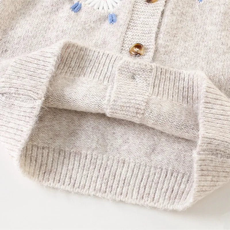 2-7Y Girl's Sweaters Single Breast Kids Knit Cardigans Flower Embroidery Baby Girl Knitwear Spring Autumn Children Outfit
