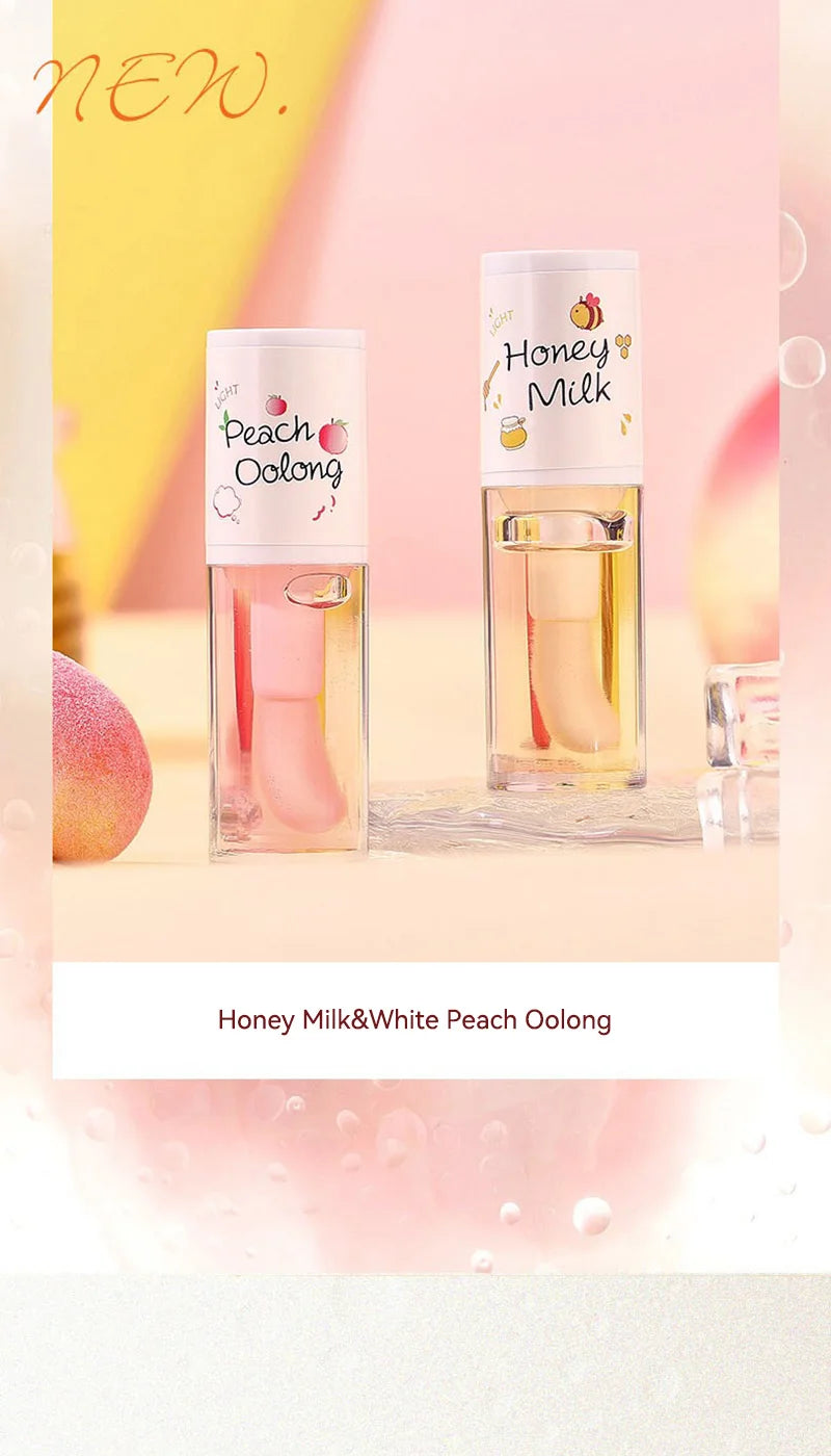 Peach Milk Honey Lip Oil Relieves Dry Moisturizing Lip Gloss Fades Lip Lines Water Light Lips Big Brush Head Cute