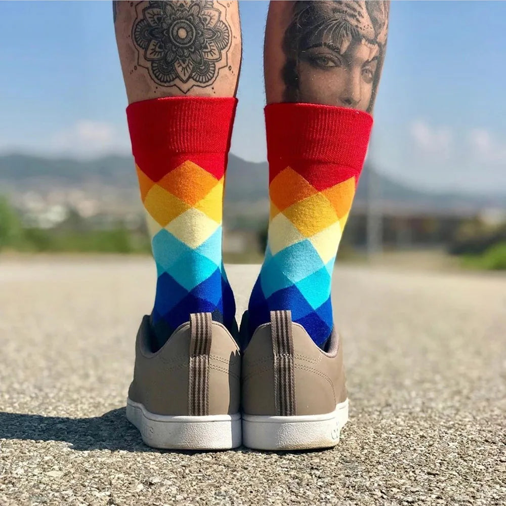 5 Pairs Men Middle Tube Socks Fun Casual Business Socks Colorful Halloween Animal Vintage Happy Woman Cotton Socks