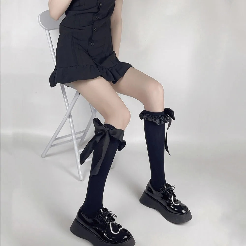 Women's Socks Jpanese Beauty Kawaii Sweet Girl Lace High Socks Cute Cool Bow Ribbon Knee Socks Moda Feminina Roupas Lolita Socks